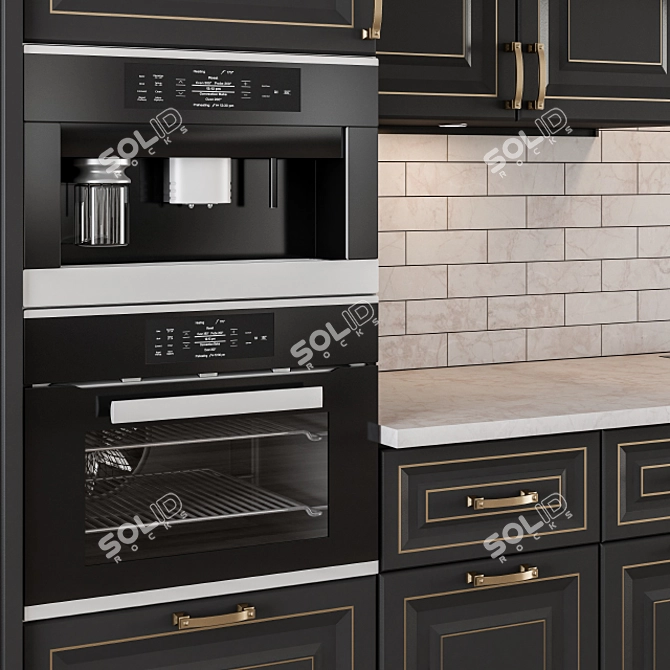 Elegant Black & Gold Kitchen Set 3D model image 3