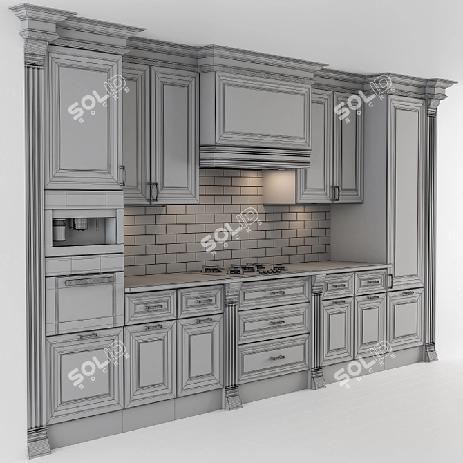 Elegant Black & Gold Kitchen Set 3D model image 4