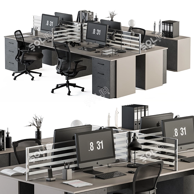 Modern Employee Office Set 3D model image 2