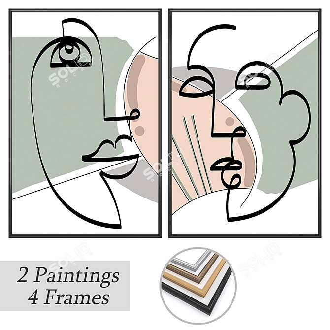 Elegant Frame Set with Paintings 3D model image 1
