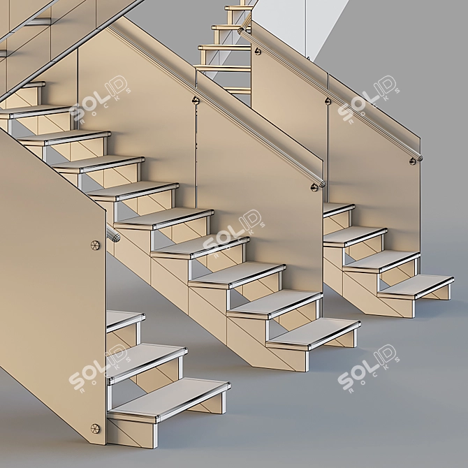 Wooden Stairs with Glass Railings 3D model image 4