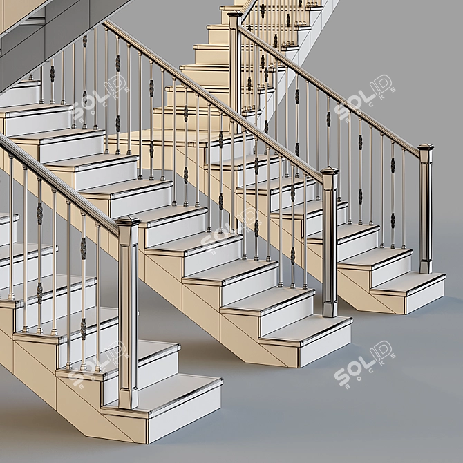 Wooden Stairs with Metal Balusters 3D model image 4