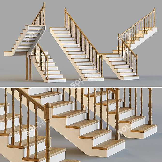 Elegant Carved Wood Stairs 3D model image 1