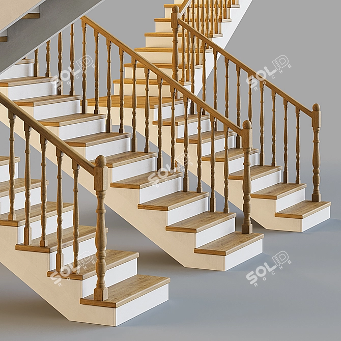 Elegant Carved Wood Stairs 3D model image 2