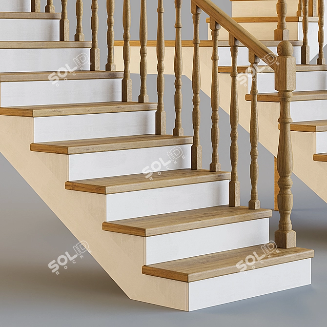 Elegant Carved Wood Stairs 3D model image 3