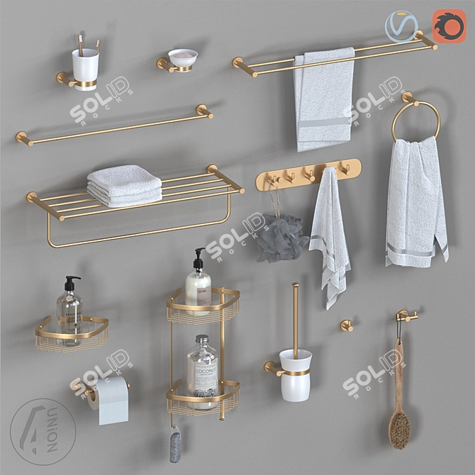 Luxurious Brass Bathroom Set 3D model image 1