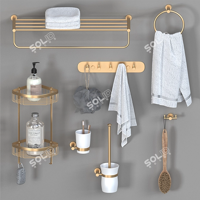 Luxurious Brass Bathroom Set 3D model image 2