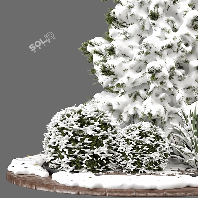 Snowy Garden Set: Outdoor Bush & Tree 3D model image 3