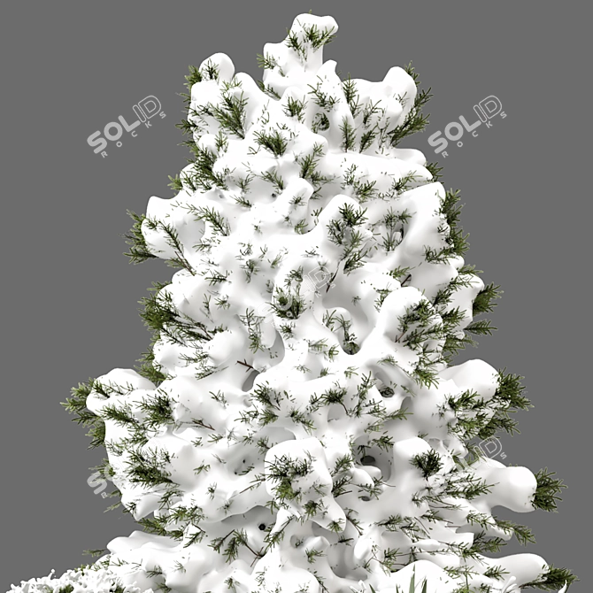 Snowy Garden Set: Outdoor Bush & Tree 3D model image 4