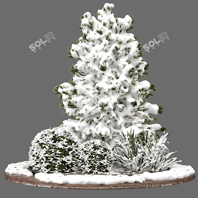 Snowy Garden Set: Outdoor Bush & Tree 3D model image 5