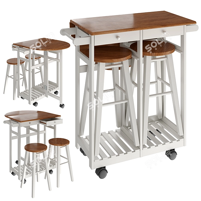 Foldable Table Set with Stools 3D model image 1