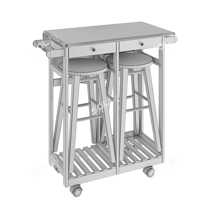 Foldable Table Set with Stools 3D model image 2