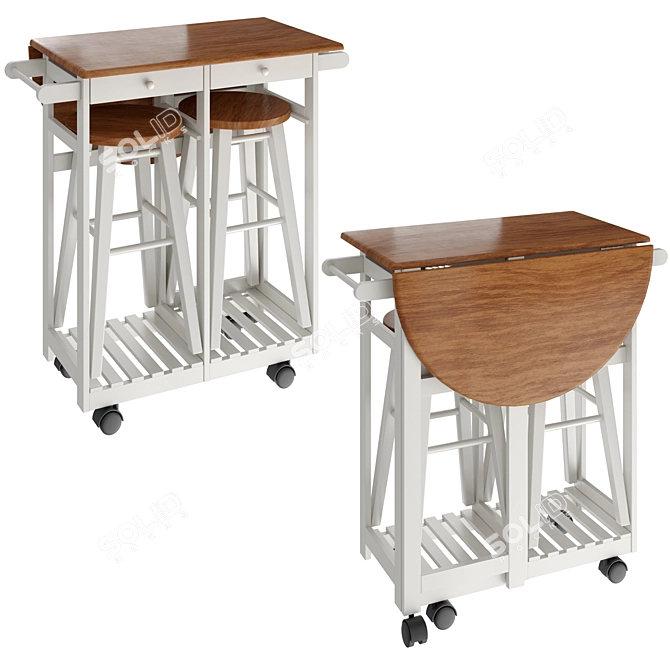 Foldable Table Set with Stools 3D model image 3
