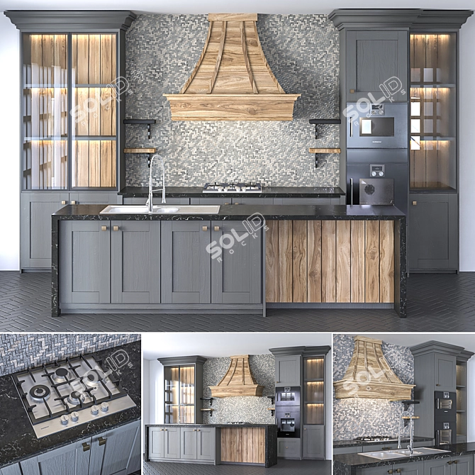 NeoClassic Kitchen: Stylish Gas Cooktop, Double Oven, and more 3D model image 1