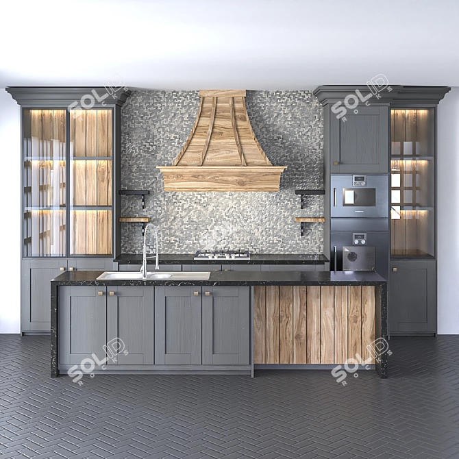 NeoClassic Kitchen: Stylish Gas Cooktop, Double Oven, and more 3D model image 2