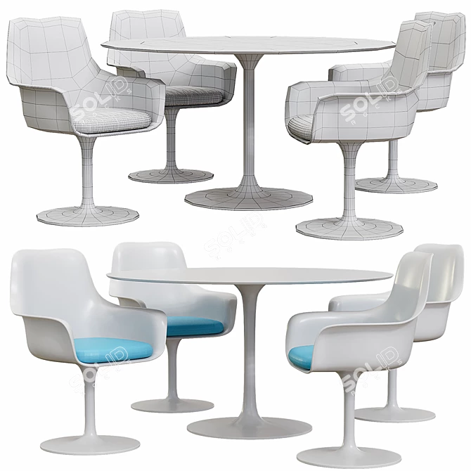 Turquoise-Blue Tulip Chair Set - Eero Saarinen x Knoll 3D model image 3