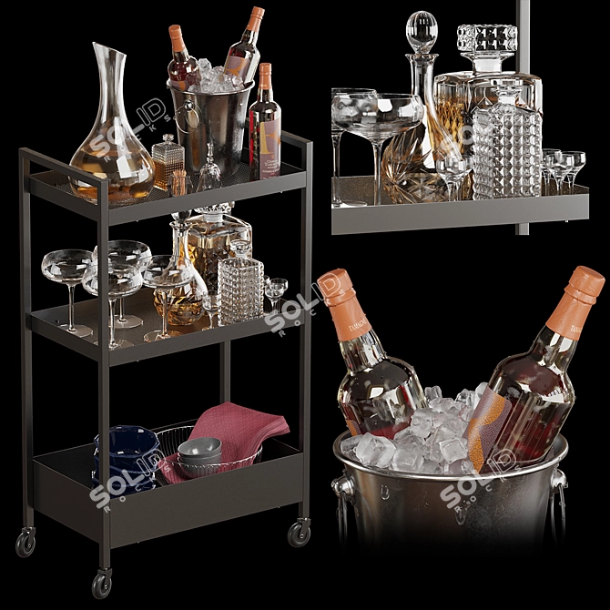Kitchen Rolling Storage-1: Elegant Wine Decanter, Crystal Stemware, and More 3D model image 1