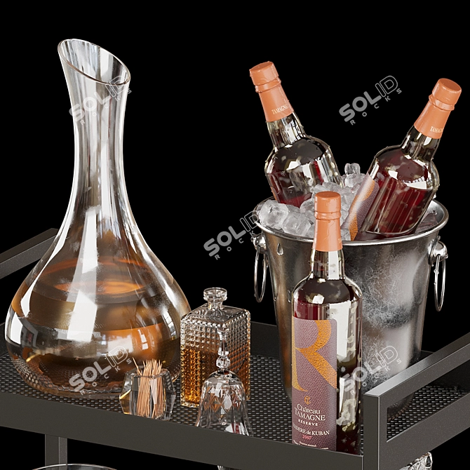 Kitchen Rolling Storage-1: Elegant Wine Decanter, Crystal Stemware, and More 3D model image 3