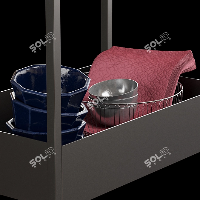 Kitchen Rolling Storage-1: Elegant Wine Decanter, Crystal Stemware, and More 3D model image 4