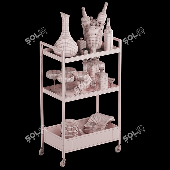 Kitchen Rolling Storage-1: Elegant Wine Decanter, Crystal Stemware, and More 3D model image 5