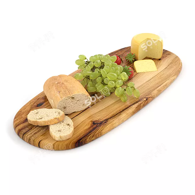 Picnic Essentials: Bread, Grapes, Cheese & Strawberries 3D model image 3