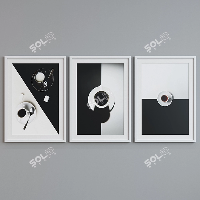 Modern Black and White Frame Set with Cups 3D model image 2