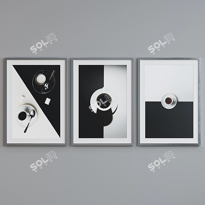 Modern Black and White Frame Set with Cups 3D model image 3