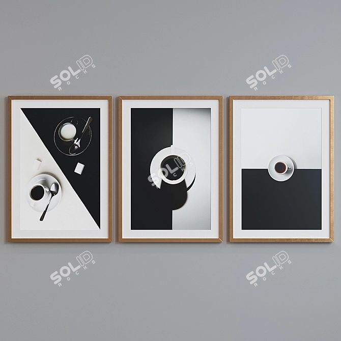Modern Black and White Frame Set with Cups 3D model image 4