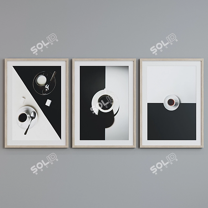 Modern Black and White Frame Set with Cups 3D model image 5