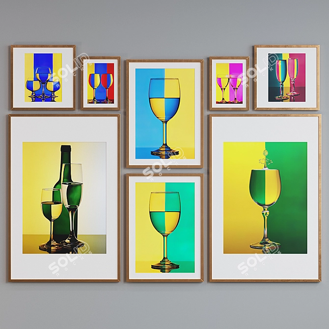 Colorful Modern Frame Set with Glassware Photos 3D model image 2