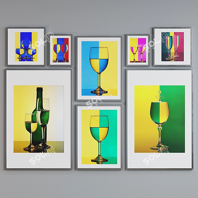 Colorful Modern Frame Set with Glassware Photos 3D model image 3