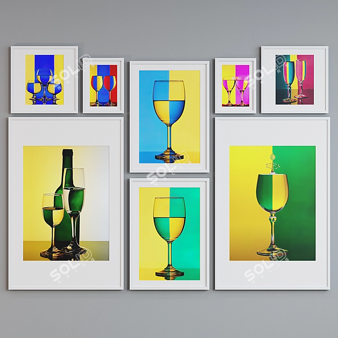 Colorful Modern Frame Set with Glassware Photos 3D model image 4