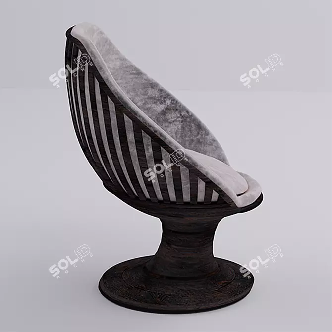 Modern Wooden Swivel Armchair with Velvet Upholstery 3D model image 5