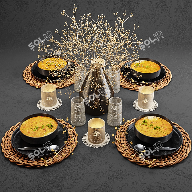 Elegant Tableware Set 3D model image 1