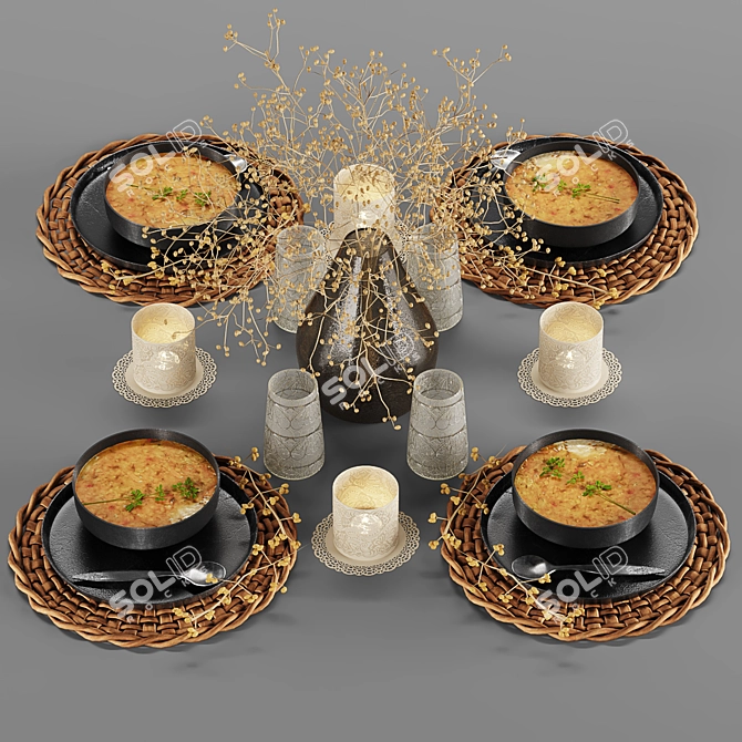 Elegant Tableware Set 3D model image 5