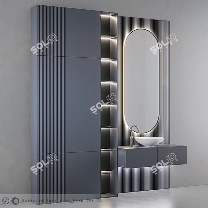 Modern Bathroom Set - 20 Pieces 3D model image 2