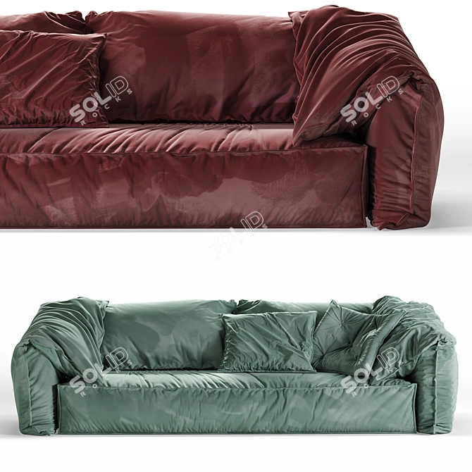 Elegant Velour Sofa 3D model image 2