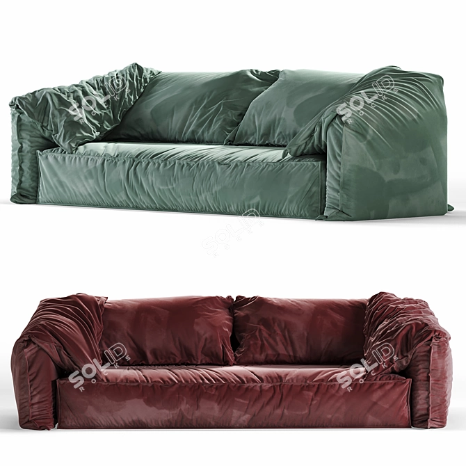 Elegant Velour Sofa 3D model image 3