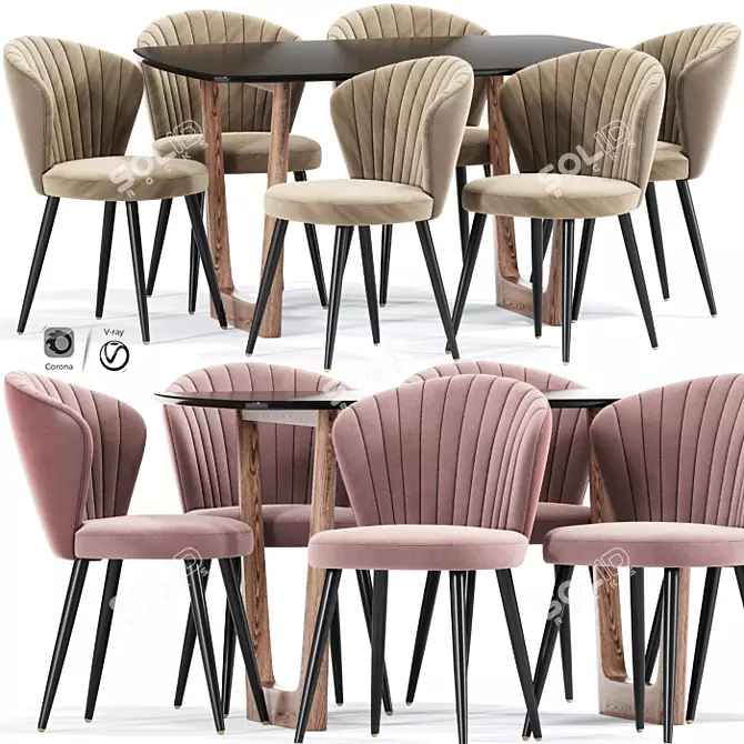 Elegant Fabric Dining Chair 3D model image 1