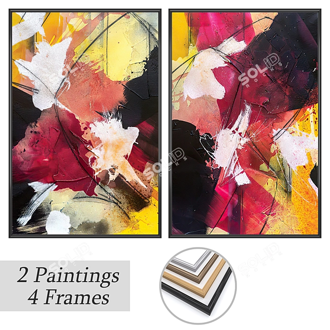 Elegant Art Set: Paintings & Frames 3D model image 1