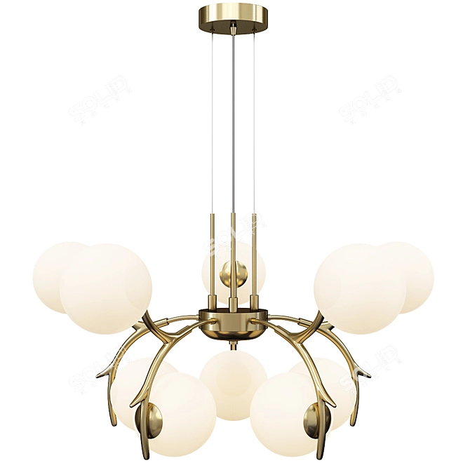 Antler Arm Brass Pendant: Modern, 10-Bulb 3D model image 1