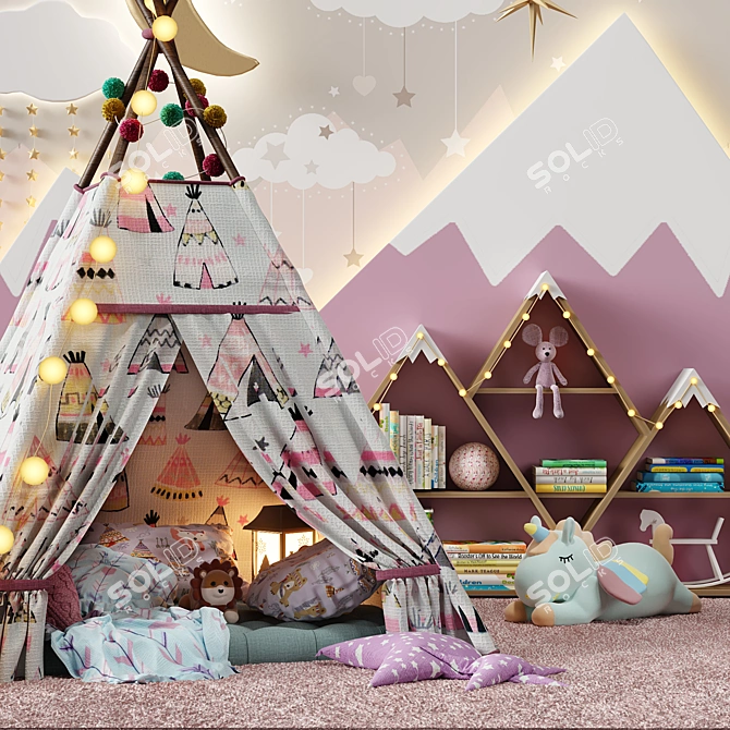 Title: Glamourous Wigwam Childroom Decor 3D model image 2