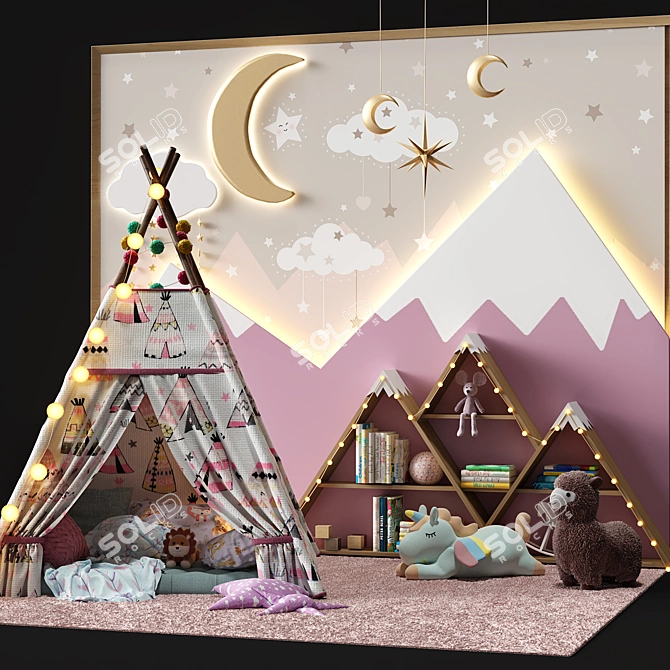 Title: Glamourous Wigwam Childroom Decor 3D model image 3