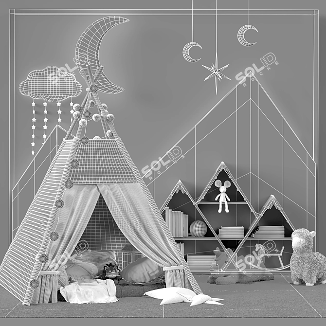 Title: Glamourous Wigwam Childroom Decor 3D model image 5