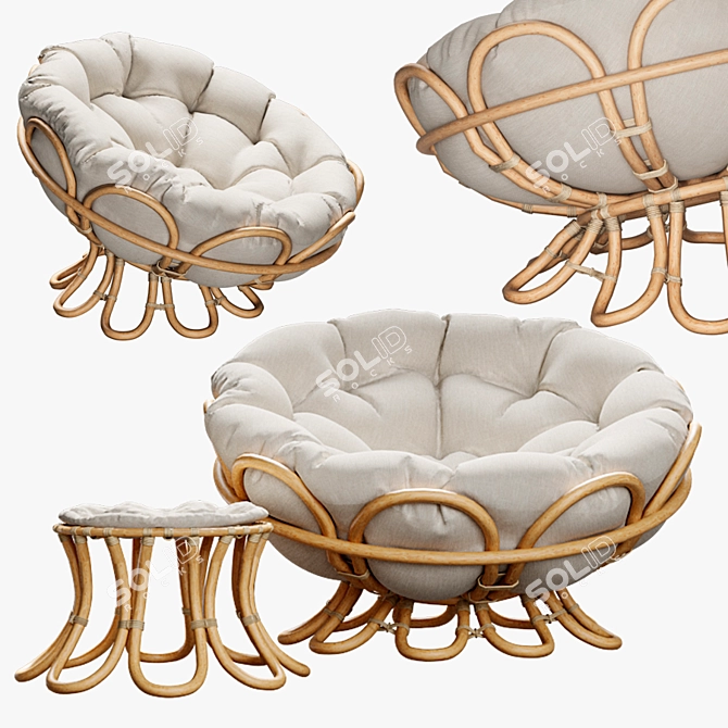 Elegant Rattan Papasan Chair 3D model image 1