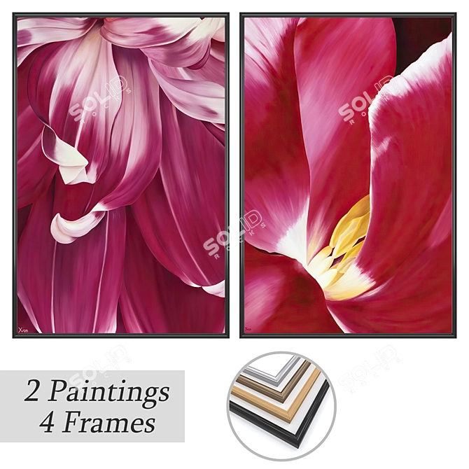 Modern Paintings Set with 2 Artworks and 4 Frame Options 3D model image 1