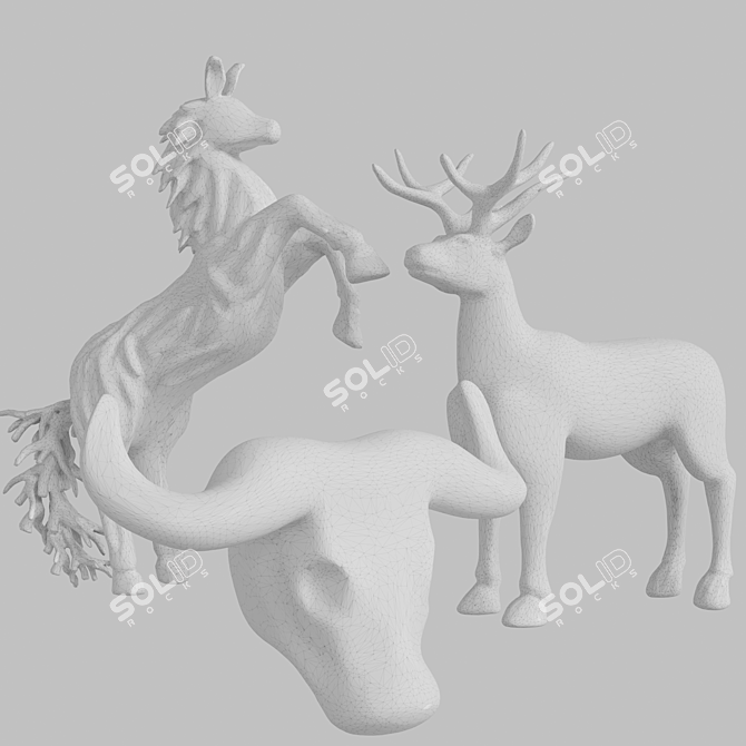 Wooden Metal Animal Figurines 3D model image 2