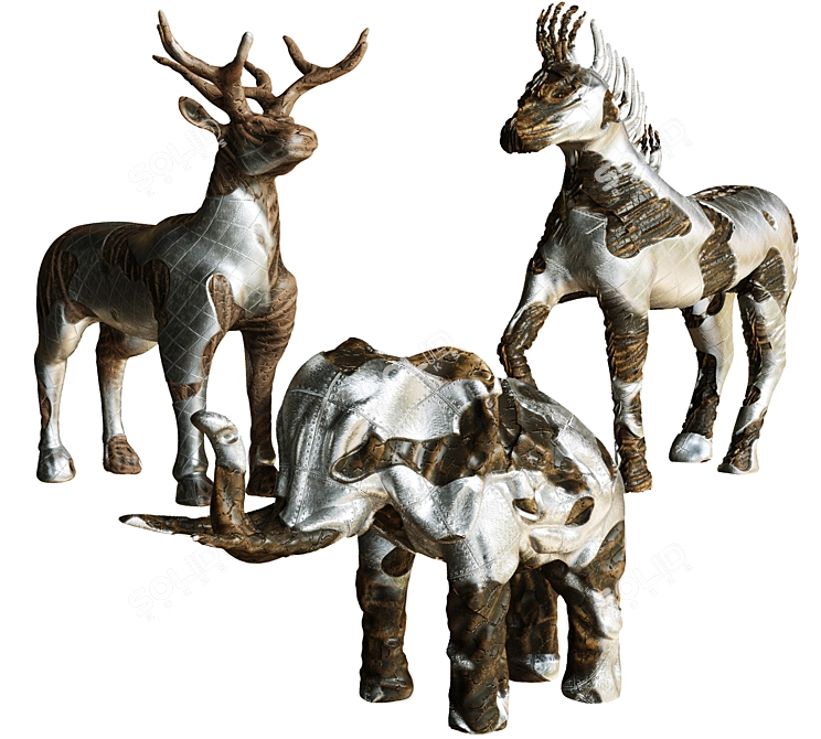 Artistic Wood & Metal Animal Figurines 3D model image 1