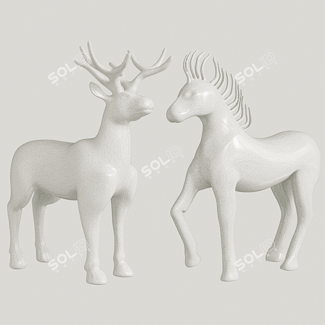 Artistic Wood & Metal Animal Figurines 3D model image 4