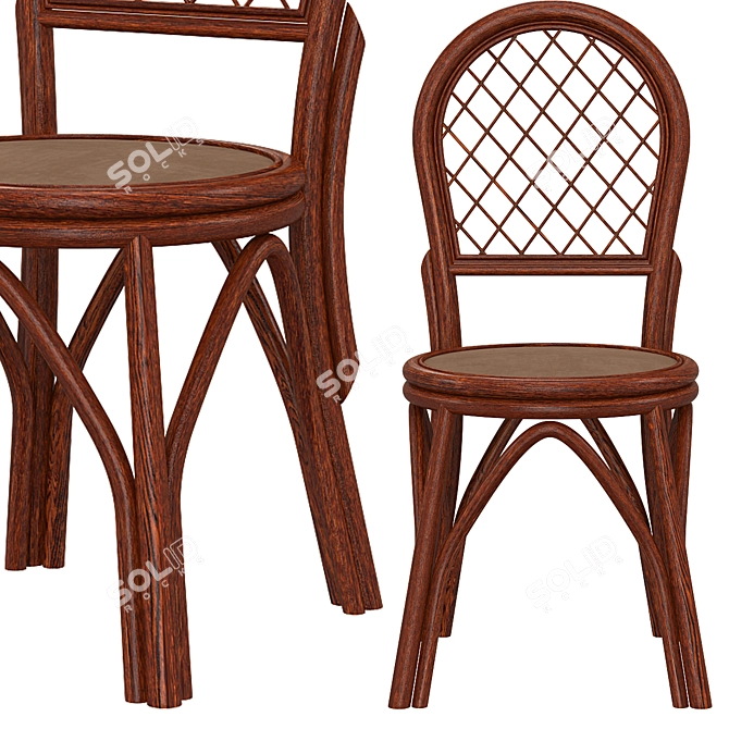 Wicker Rattan Wooden Dining Chair 3D model image 2